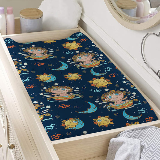 Cute Cartoon Aquarius Pattern Print Changing Pad Cover
