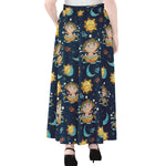 Cute Cartoon Aquarius Pattern Print Chiffon Maxi Skirt