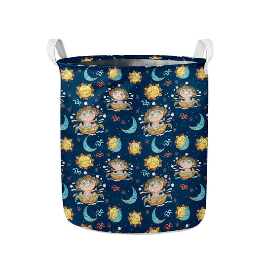 Cute Cartoon Aquarius Pattern Print Collapsible Laundry Basket