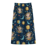 Cute Cartoon Aquarius Pattern Print Cotton Front Slit Maxi Skirt