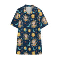 Cute Cartoon Aquarius Pattern Print Cotton Hawaiian Shirt