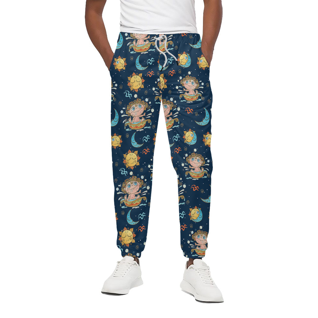 Cute Cartoon Aquarius Pattern Print Cotton Pants