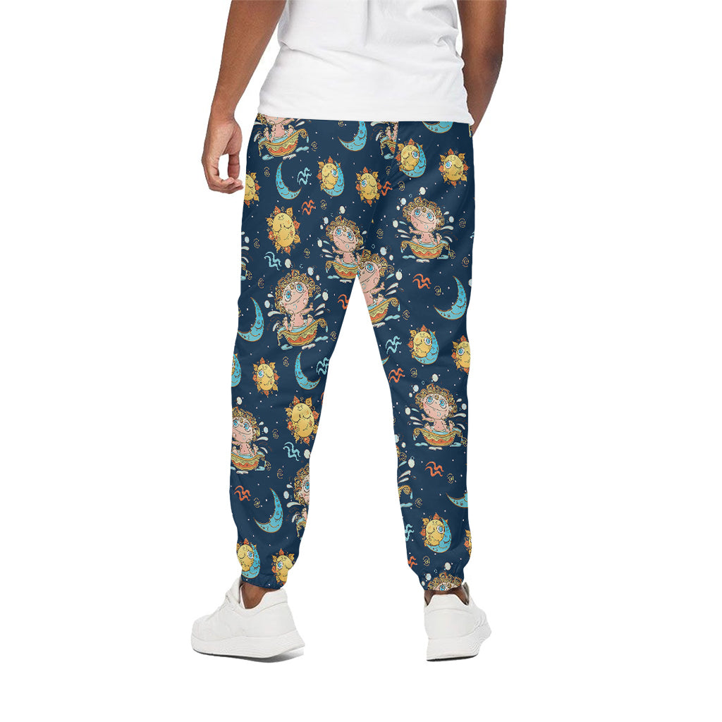 Cute Cartoon Aquarius Pattern Print Cotton Pants