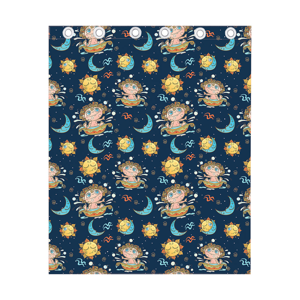 Cute Cartoon Aquarius Pattern Print Curtain