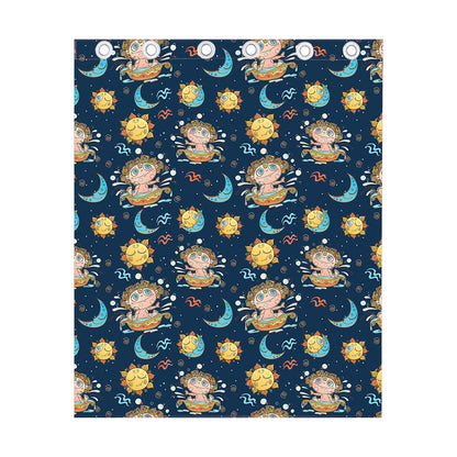 Cute Cartoon Aquarius Pattern Print Curtain