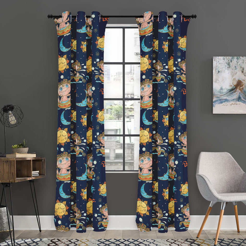 Cute Cartoon Aquarius Pattern Print Curtain