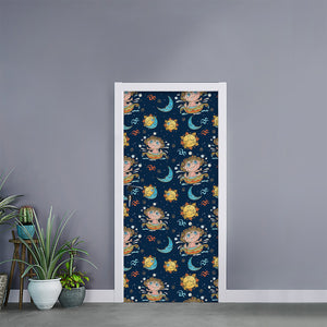 Cute Cartoon Aquarius Pattern Print Door Sticker