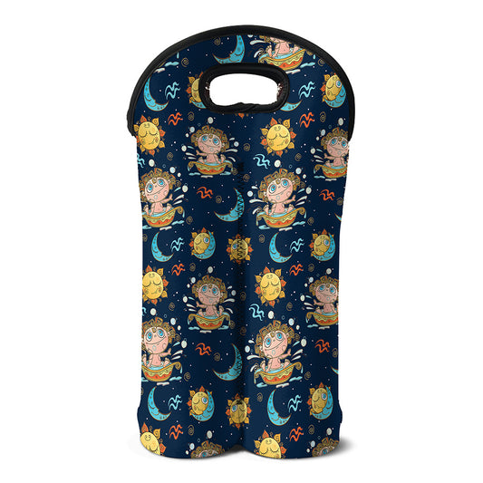 Cute Cartoon Aquarius Pattern Print Double Neoprene Wine Tote