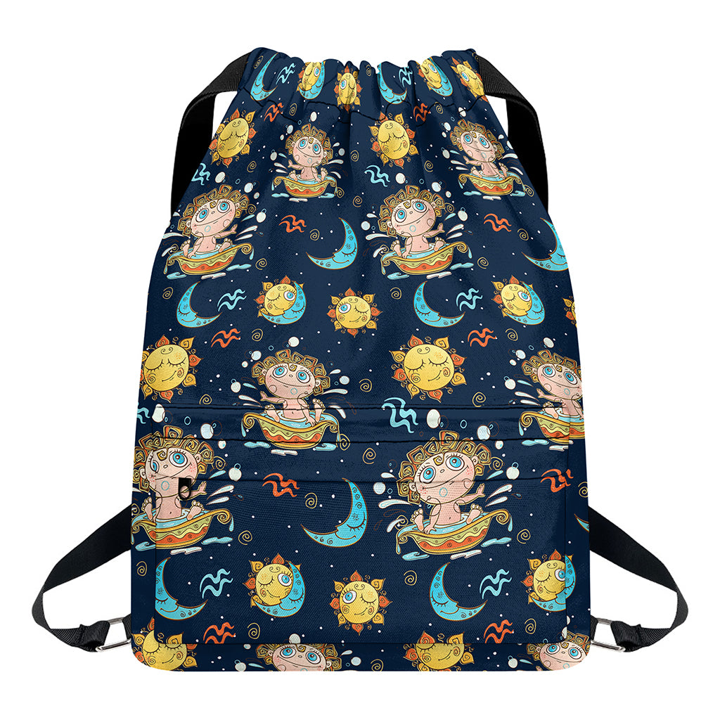Cute Cartoon Aquarius Pattern Print Drawstring Backpack