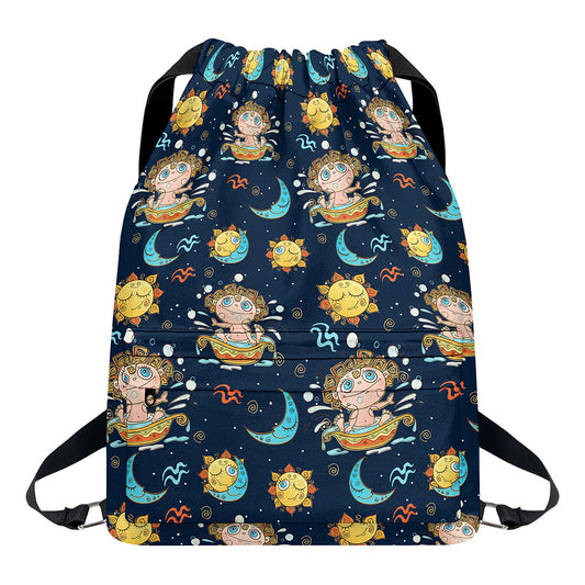 Cute Cartoon Aquarius Pattern Print Drawstring Backpack