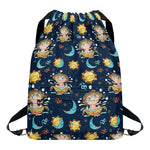 Cute Cartoon Aquarius Pattern Print Drawstring Backpack