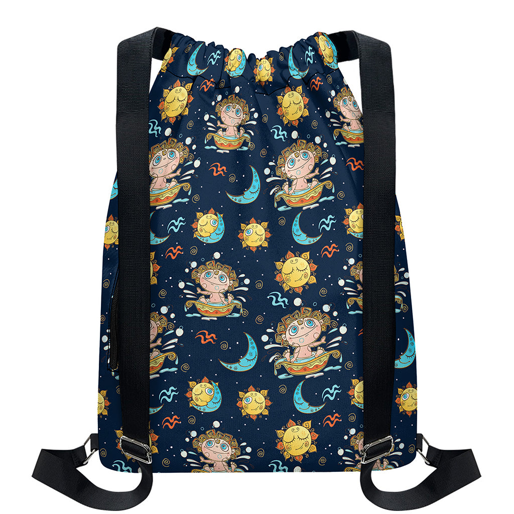 Cute Cartoon Aquarius Pattern Print Drawstring Backpack