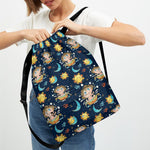 Cute Cartoon Aquarius Pattern Print Drawstring Backpack