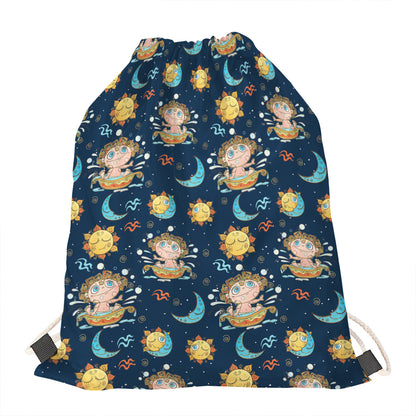 Cute Cartoon Aquarius Pattern Print Drawstring Bag