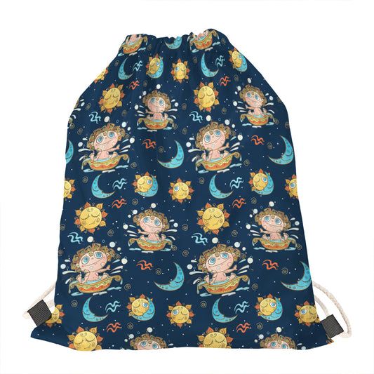 Cute Cartoon Aquarius Pattern Print Drawstring Bag