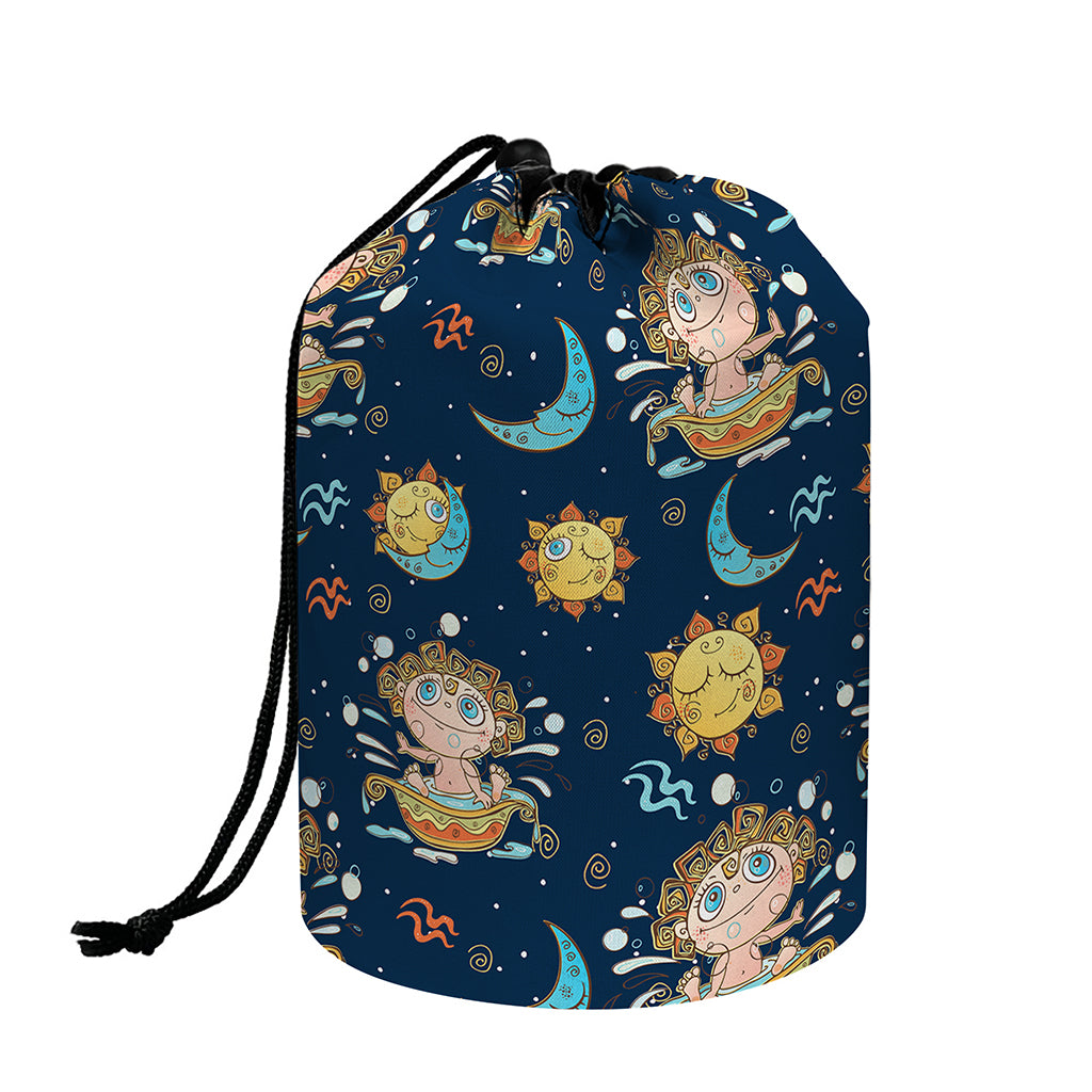 Cute Cartoon Aquarius Pattern Print Drawstring Makeup Bag