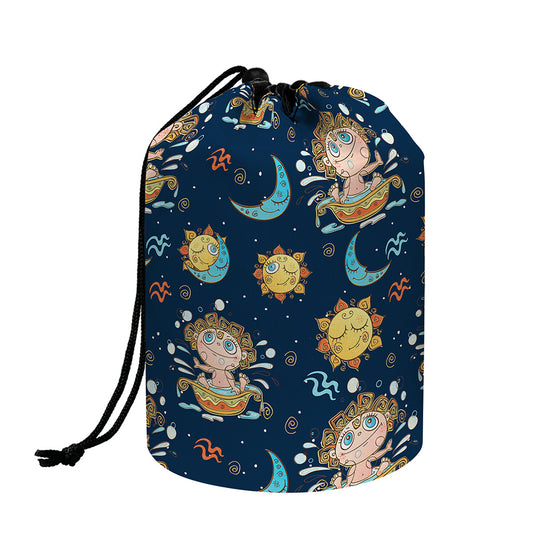 Cute Cartoon Aquarius Pattern Print Drawstring Makeup Bag