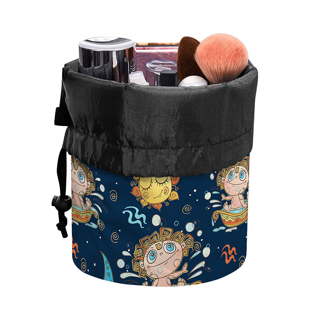 Cute Cartoon Aquarius Pattern Print Drawstring Makeup Bag