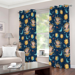 Cute Cartoon Aquarius Pattern Print Extra Wide Grommet Curtains