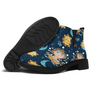 Cute Cartoon Aquarius Pattern Print Flat Ankle Boots