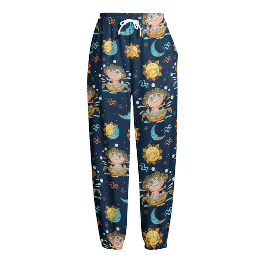 Cute Cartoon Aquarius Pattern Print Fleece Lined Knit Pants
