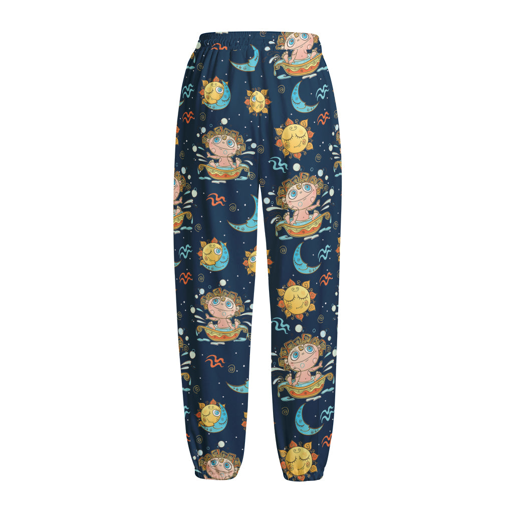 Cute Cartoon Aquarius Pattern Print Fleece Lined Knit Pants