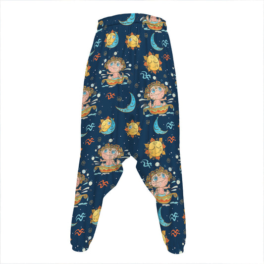 Cute Cartoon Aquarius Pattern Print Hammer Pants