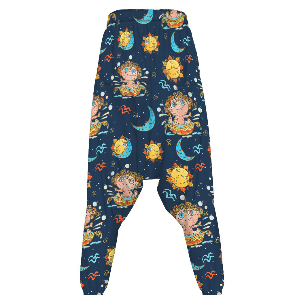Cute Cartoon Aquarius Pattern Print Hammer Pants