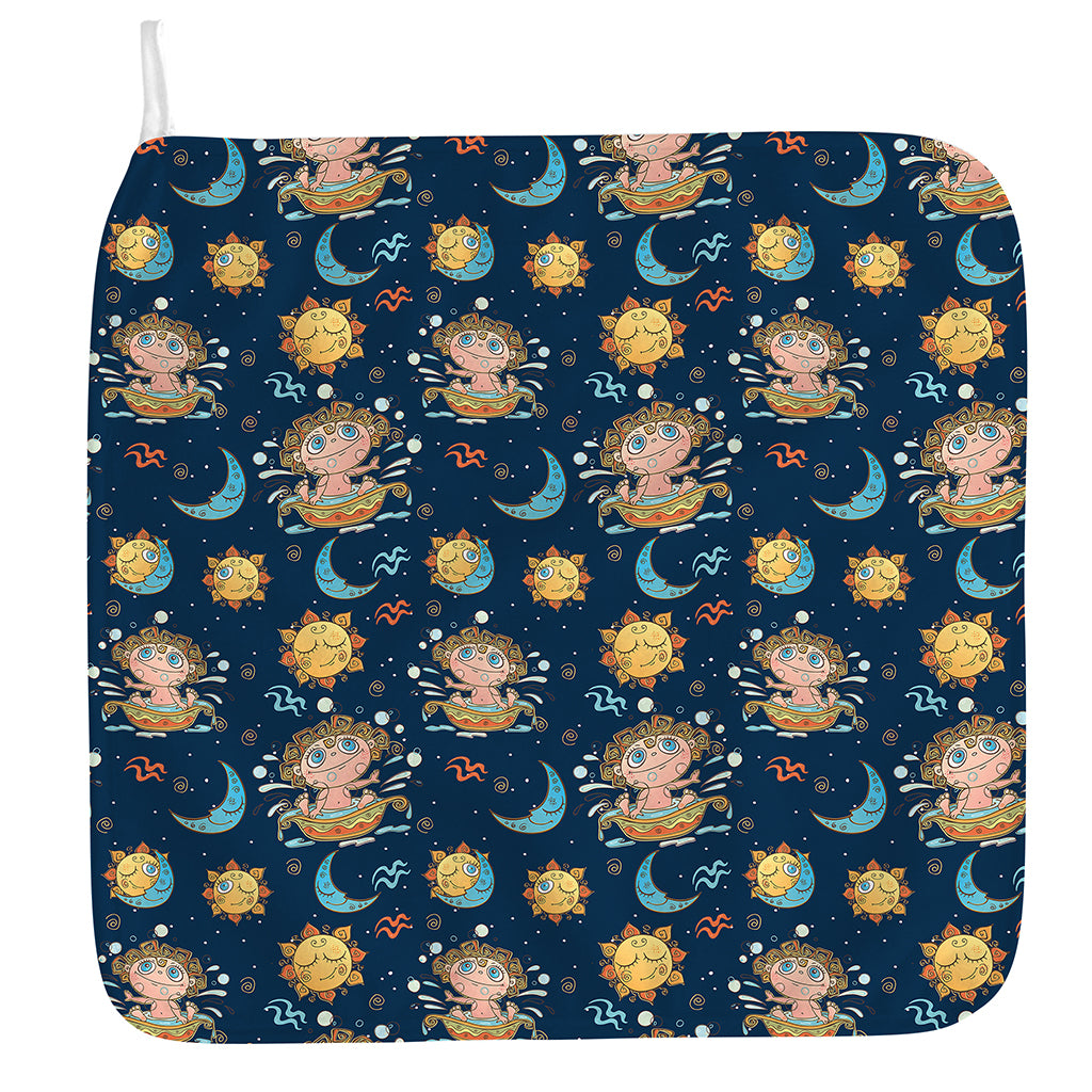 Cute Cartoon Aquarius Pattern Print Hand Towel