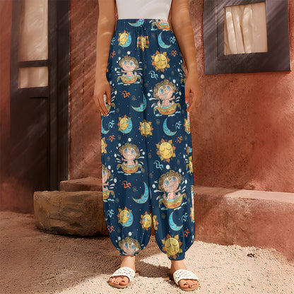 Cute Cartoon Aquarius Pattern Print Harem Pants