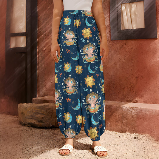 Cute Cartoon Aquarius Pattern Print Harem Pants
