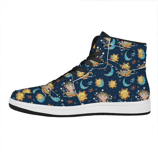 Cute Cartoon Aquarius Pattern Print High Top Leather Sneakers