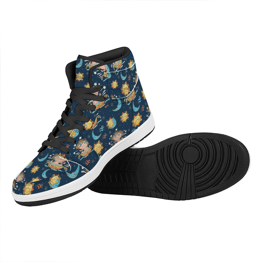Cute Cartoon Aquarius Pattern Print High Top Leather Sneakers