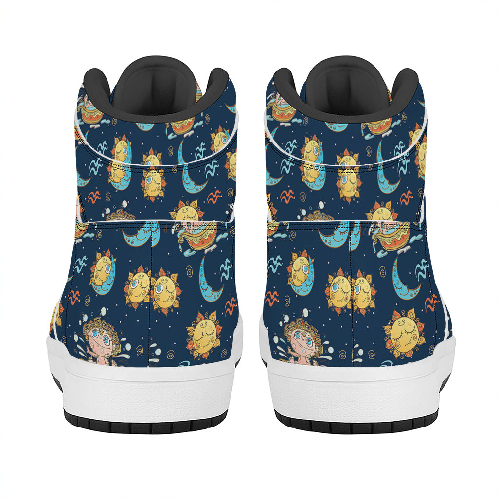 Cute Cartoon Aquarius Pattern Print High Top Leather Sneakers