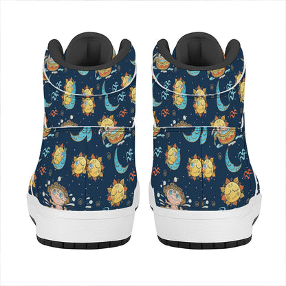Cute Cartoon Aquarius Pattern Print High Top Leather Sneakers