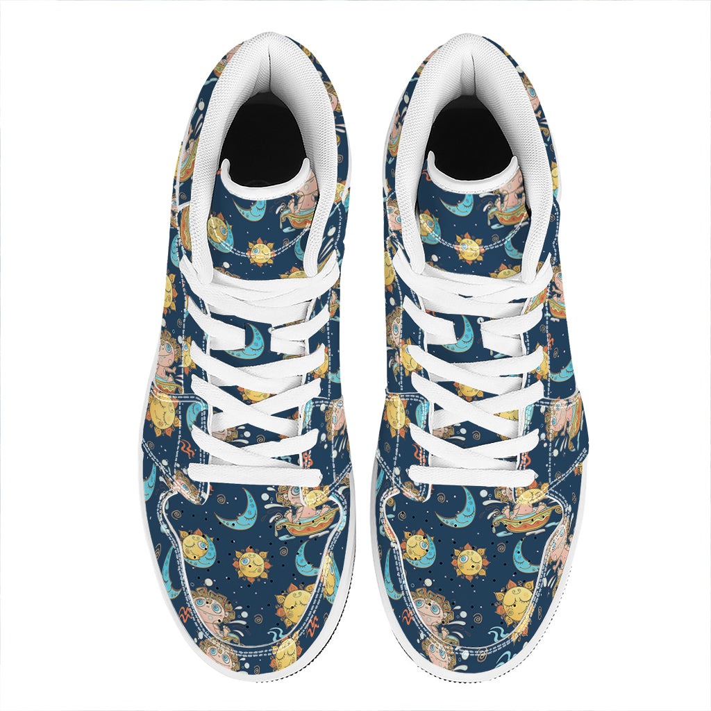 Cute Cartoon Aquarius Pattern Print High Top Leather Sneakers