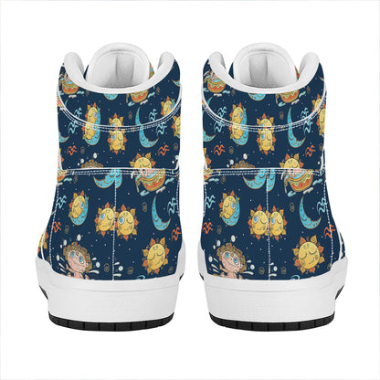 Cute Cartoon Aquarius Pattern Print High Top Leather Sneakers