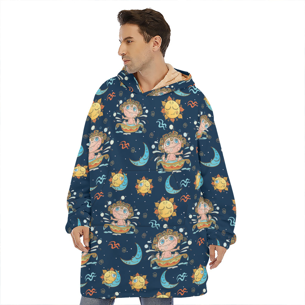 Cute Cartoon Aquarius Pattern Print Hoodie Blanket