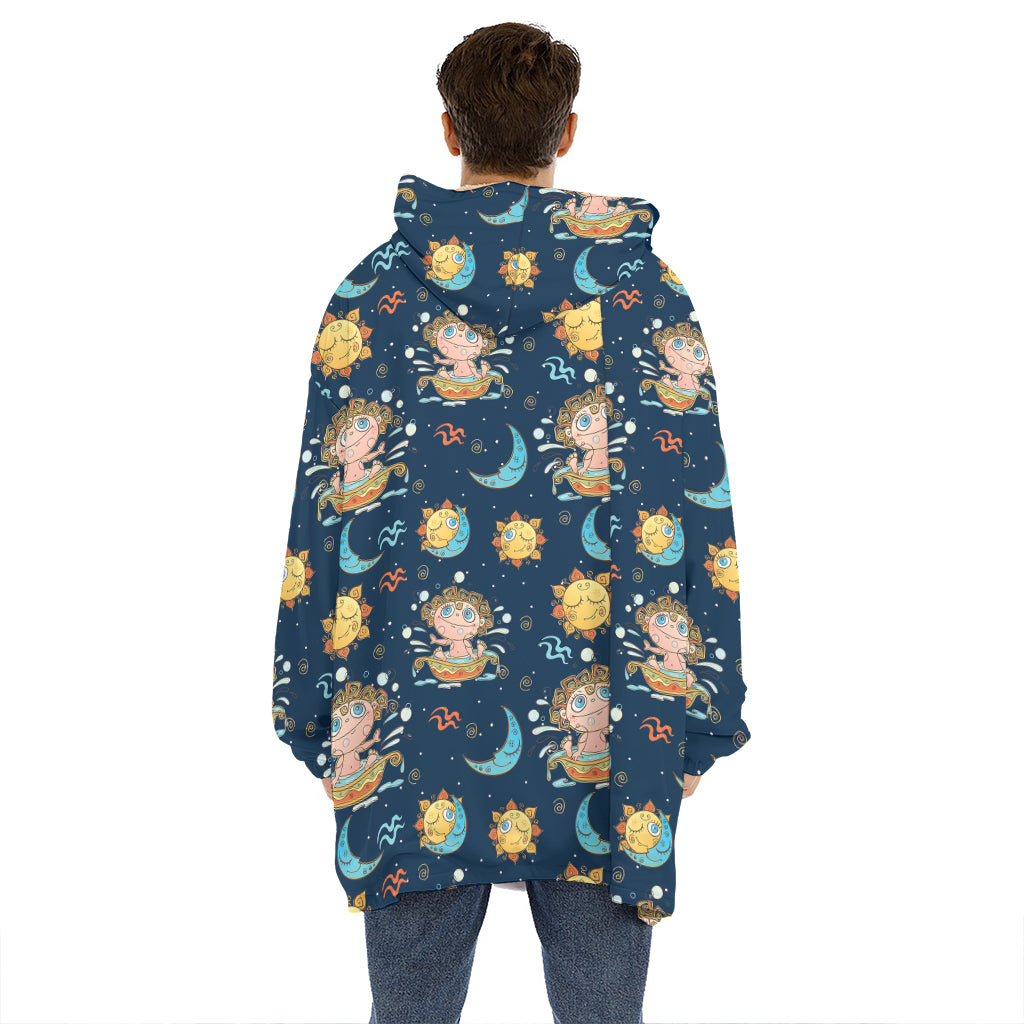 Cute Cartoon Aquarius Pattern Print Hoodie Blanket