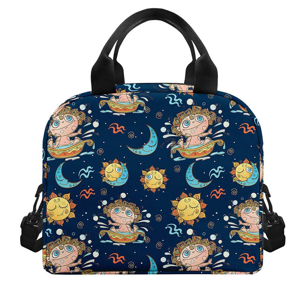 Cute Cartoon Aquarius Pattern Print Insulated Lunch Bag
