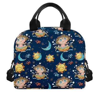 Cute Cartoon Aquarius Pattern Print Insulated Lunch Bag