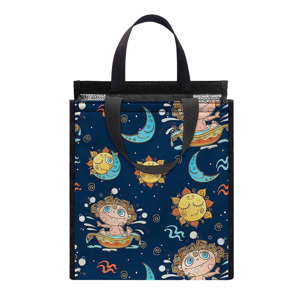 Cute Cartoon Aquarius Pattern Print Insulated Lunch Tote
