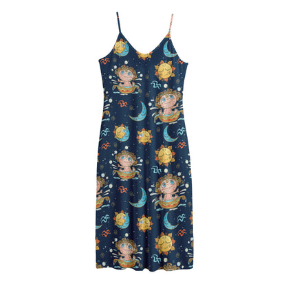 Cute Cartoon Aquarius Pattern Print Jersey Midi Cami Dress