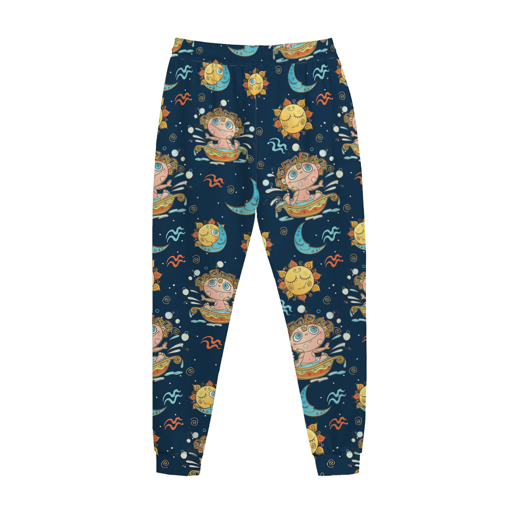 Cute Cartoon Aquarius Pattern Print Jogger Pants