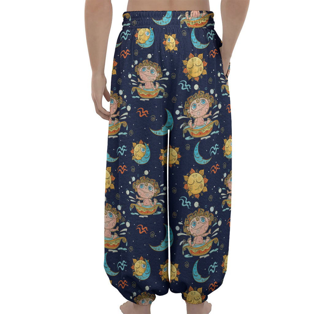 Cute Cartoon Aquarius Pattern Print Lantern Pants
