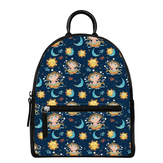 Cute Cartoon Aquarius Pattern Print Leather Backpack