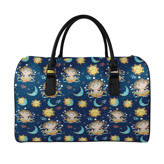 Cute Cartoon Aquarius Pattern Print Leather Duffle Bag