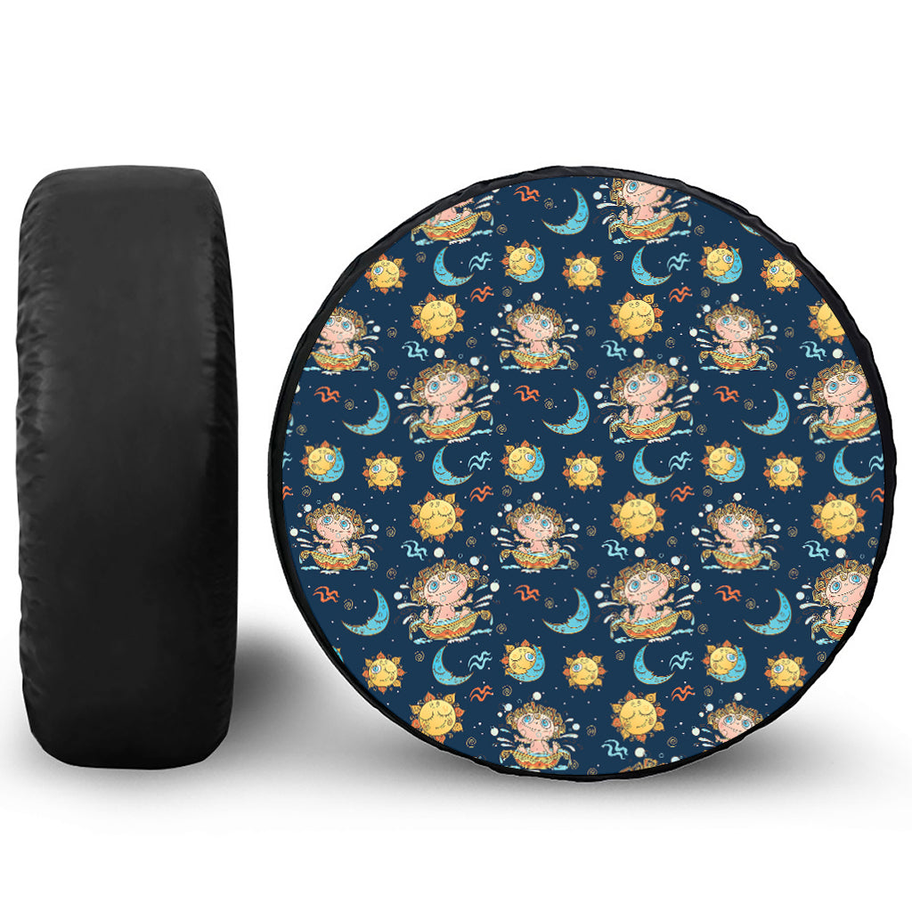 Cute Cartoon Aquarius Pattern Print Leather Spare Tire Cover