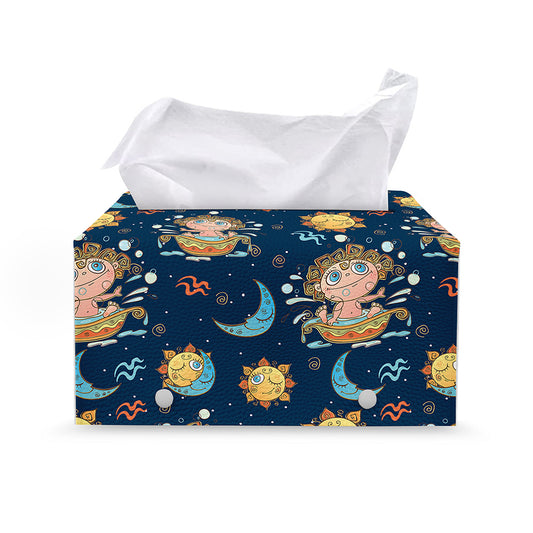 Cute Cartoon Aquarius Pattern Print Leather Tissue Box Cover