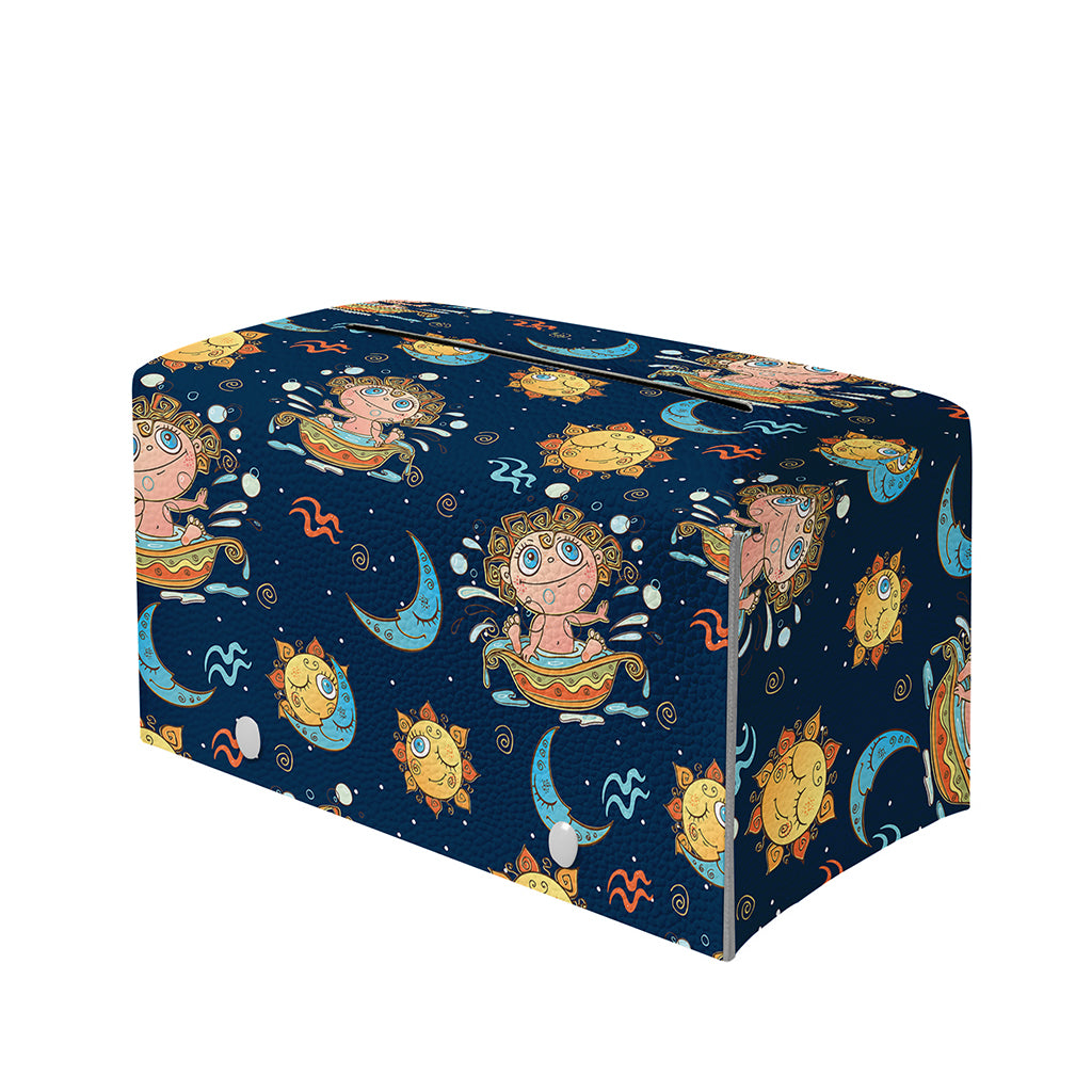 Cute Cartoon Aquarius Pattern Print Leather Tissue Box Cover